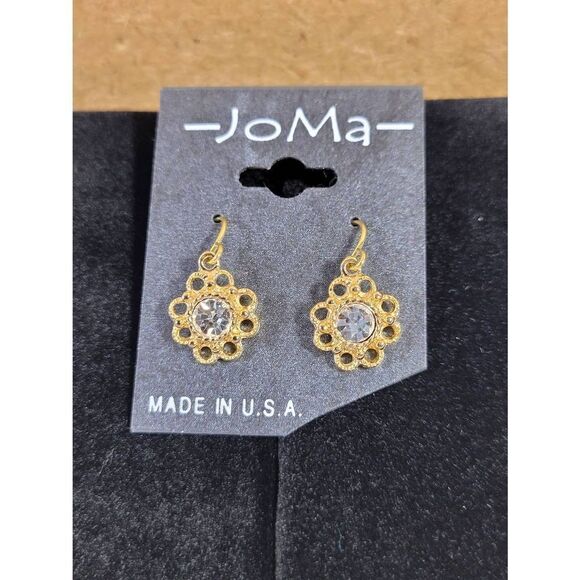 (3 for $15) JoMa Goldtone Dangle Flower Earrings w/ Australian Crystal- NEW - Picture 1 of 4